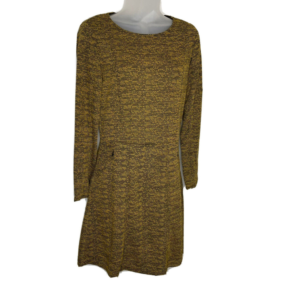 HM Textured Knit Dress Size Small‎ Cotton Blend Zip Pockets Mustard Yellow Black